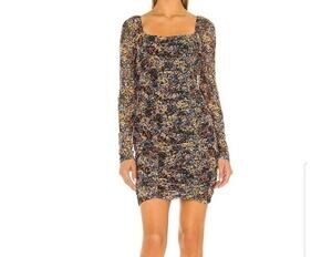 BCBG Generation Dress Women's SZ Small Scattered Daisy Floral Mesh Ruched Sheer